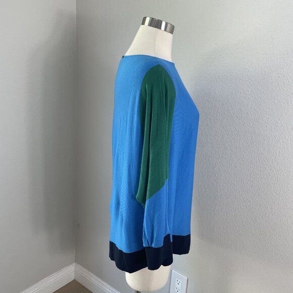 St John Sweater Womens Large Blue Green Wool Colorblock Pullover Relaxed Fit - Picture 7 of 10